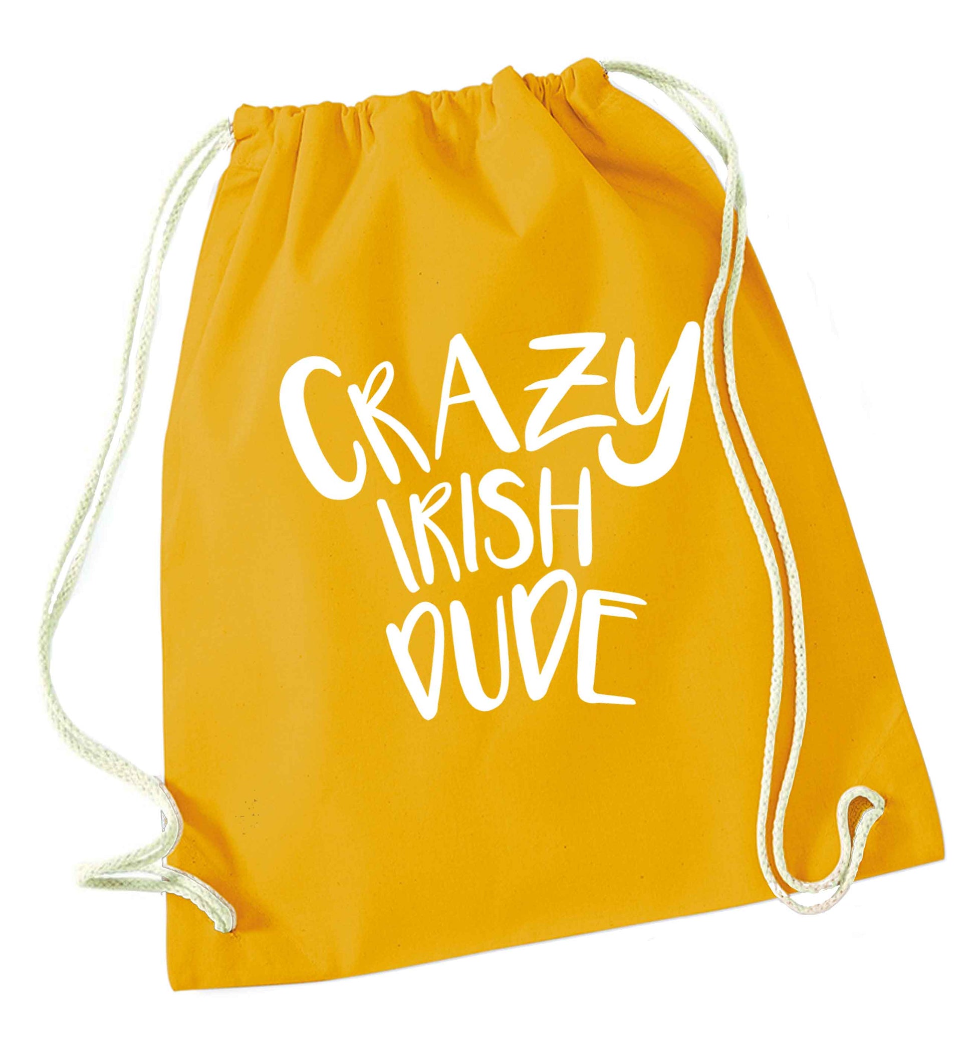 Crazy Irish dude mustard drawstring bag