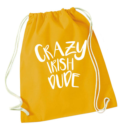 Crazy Irish dude mustard drawstring bag