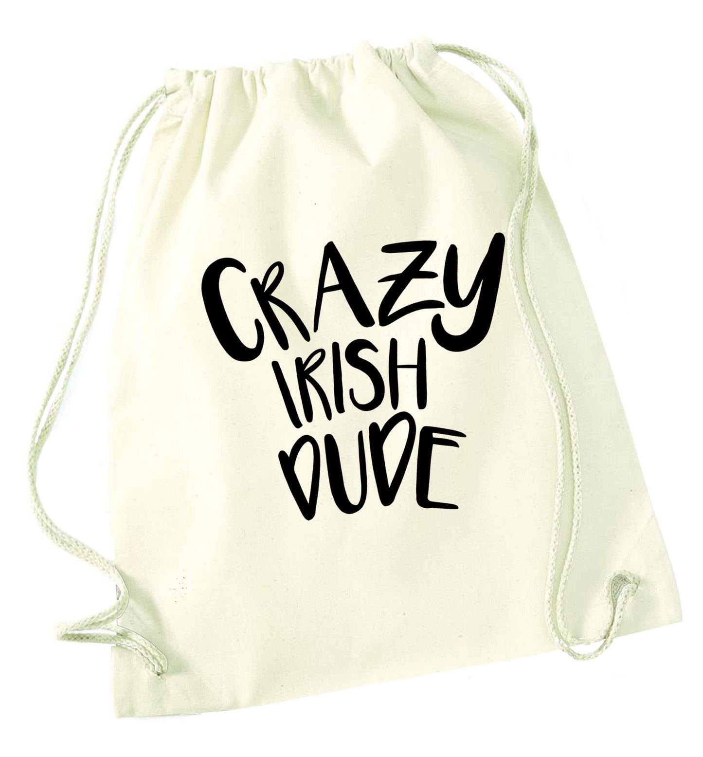 Crazy Irish dude natural drawstring bag