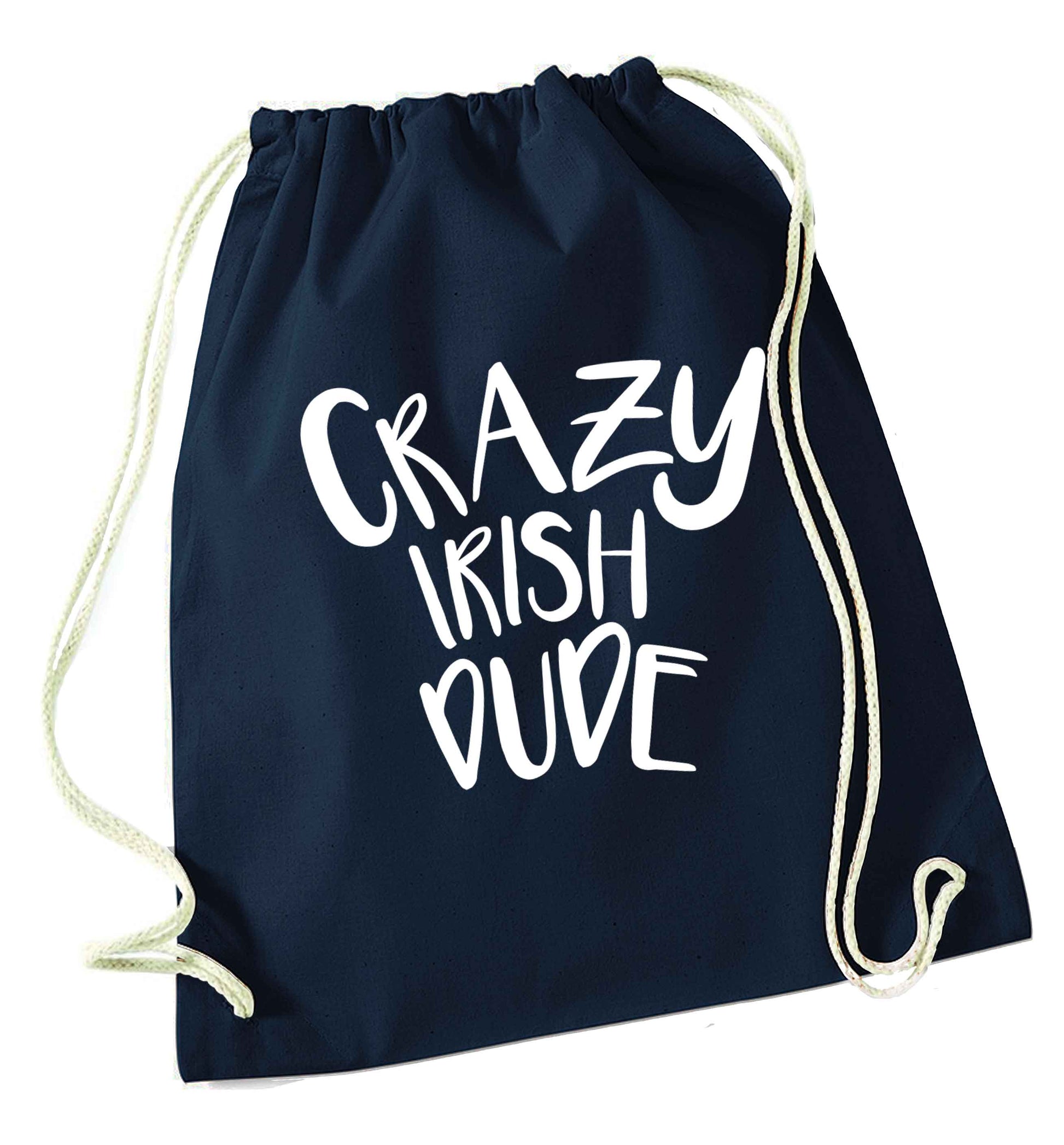 Crazy Irish dude navy drawstring bag
