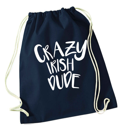 Crazy Irish dude navy drawstring bag