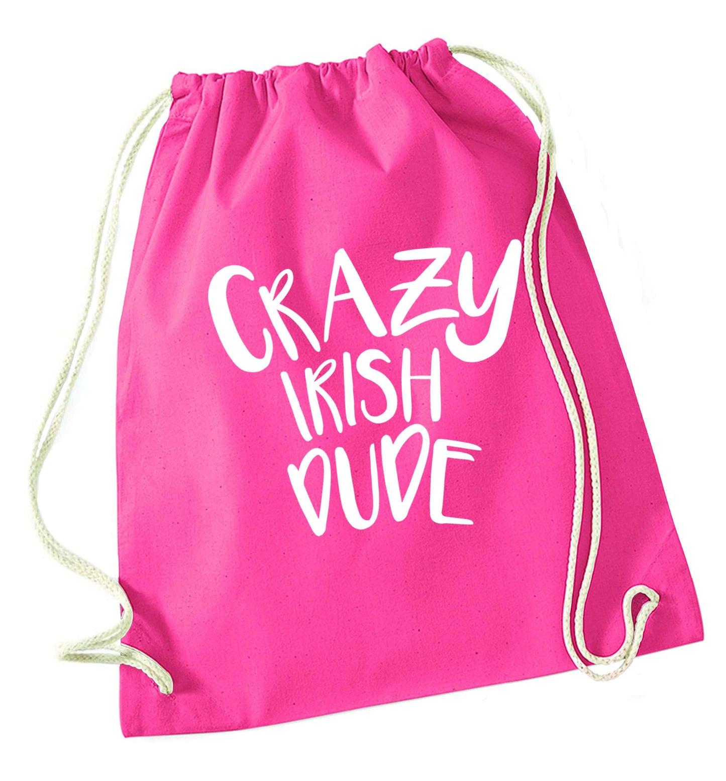 Crazy Irish dude pink drawstring bag