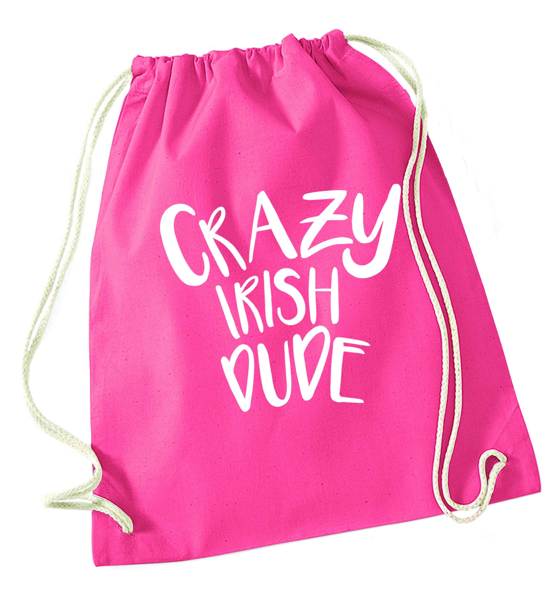 Crazy Irish dude pink drawstring bag
