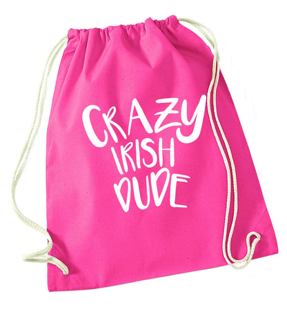 Crazy Irish dude pink drawstring bag