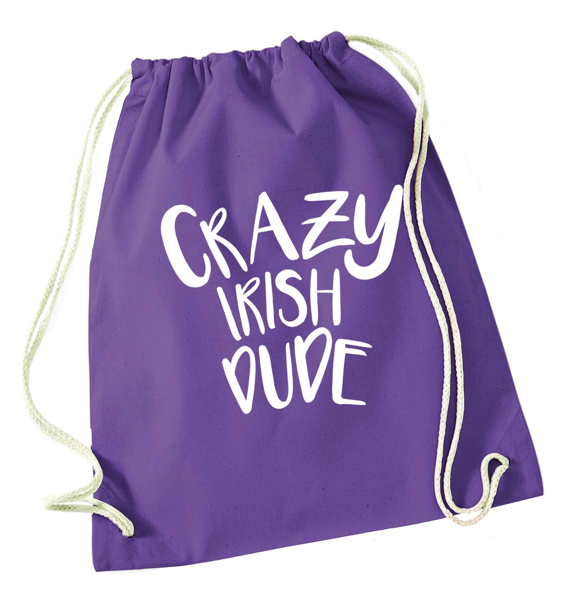 Crazy Irish dude purple drawstring bag
