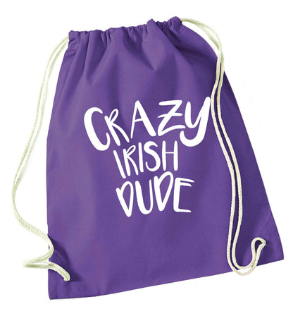 Crazy Irish dude purple drawstring bag