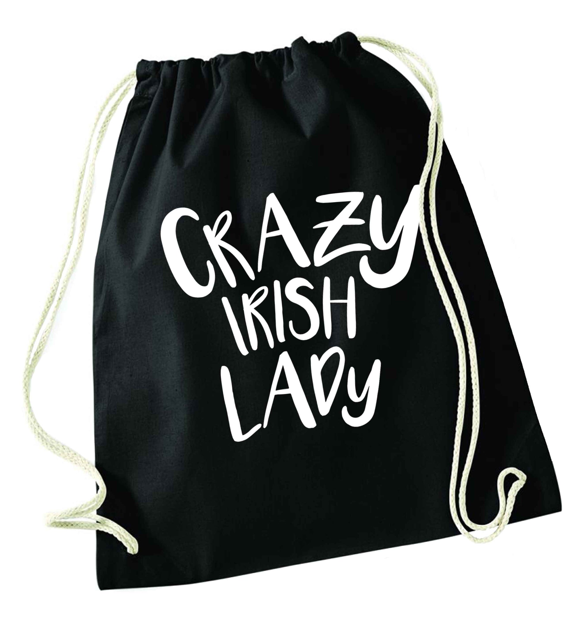 Crazy Irish lady black drawstring bag