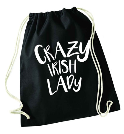 Crazy Irish lady black drawstring bag