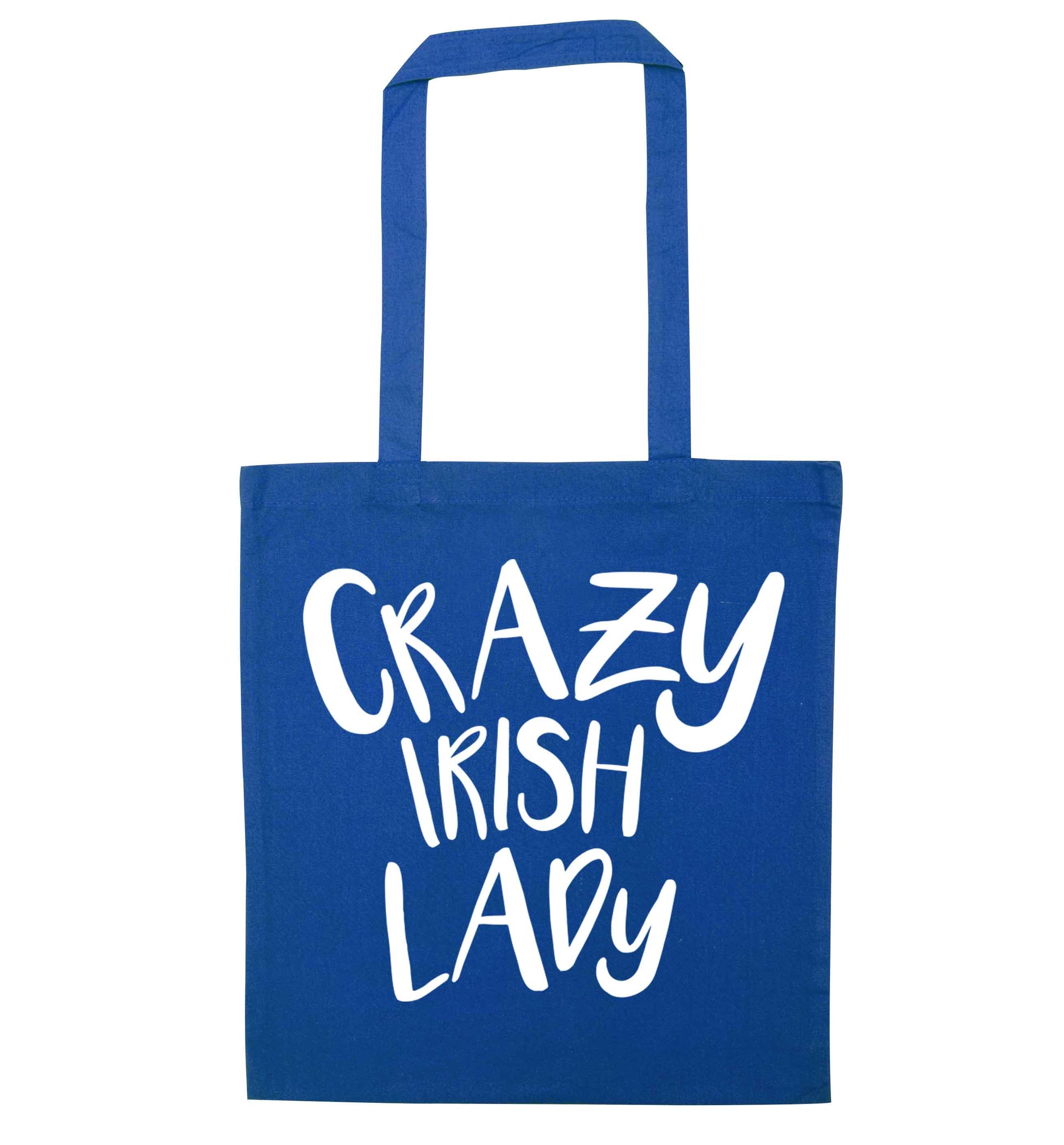 Crazy Irish lady blue tote bag