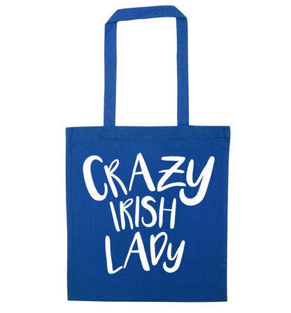 Crazy Irish lady blue tote bag