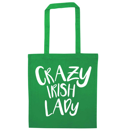 Crazy Irish lady green tote bag