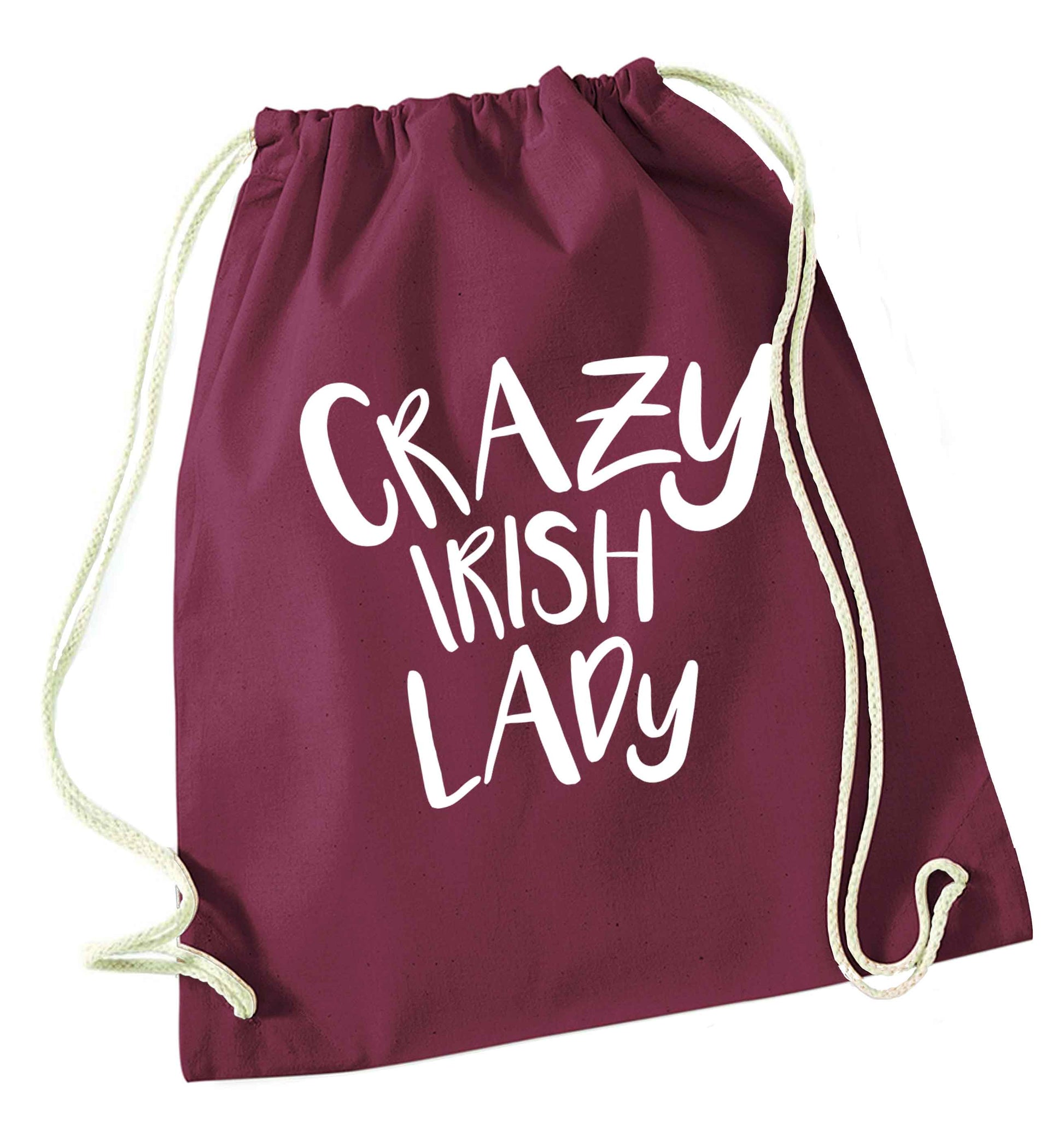 Crazy Irish lady maroon drawstring bag