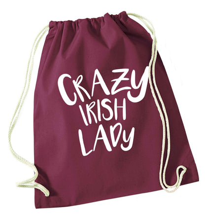 Crazy Irish lady maroon drawstring bag