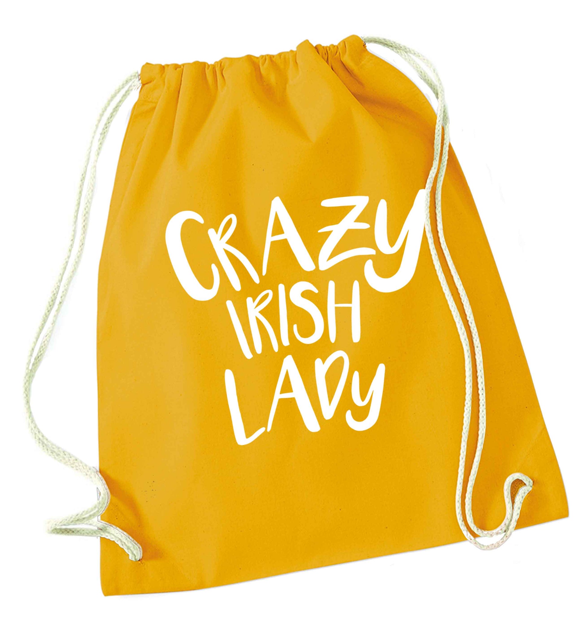 Crazy Irish lady mustard drawstring bag