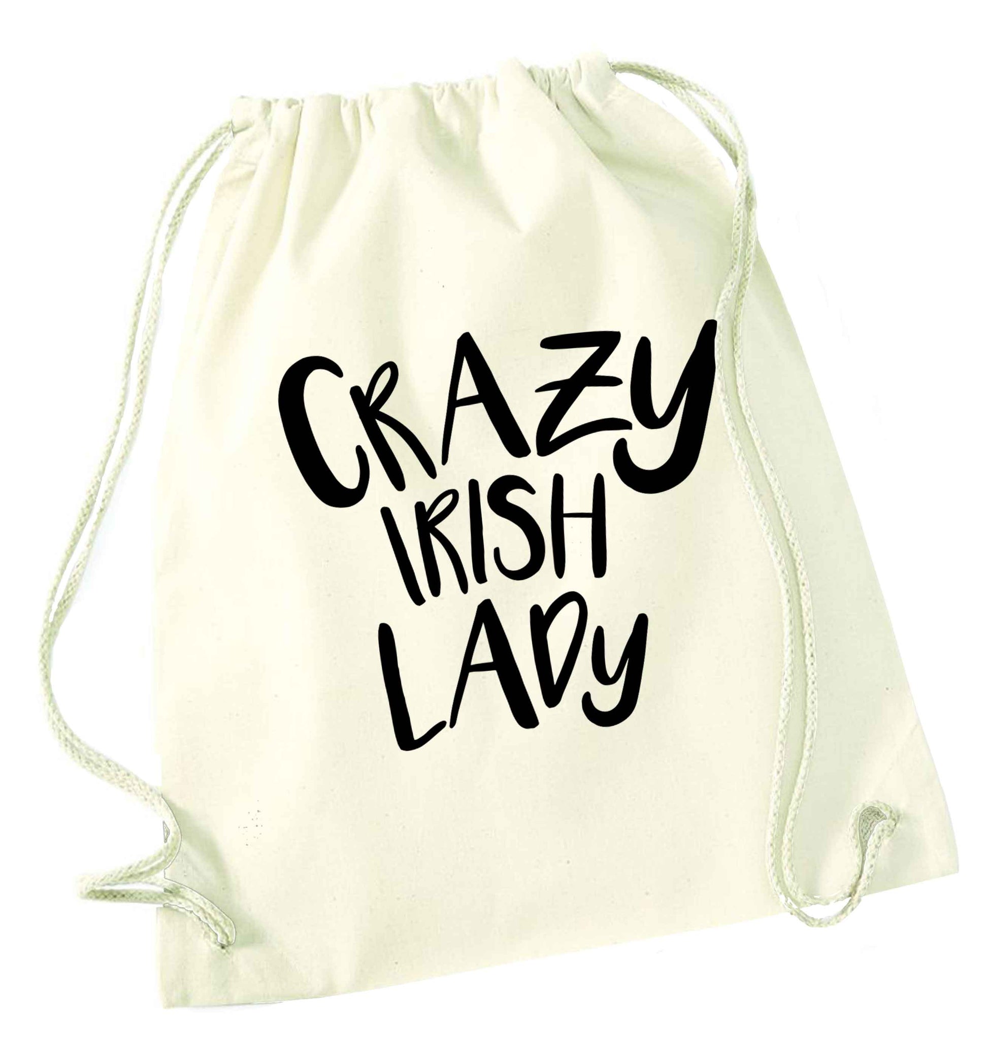Crazy Irish lady natural drawstring bag