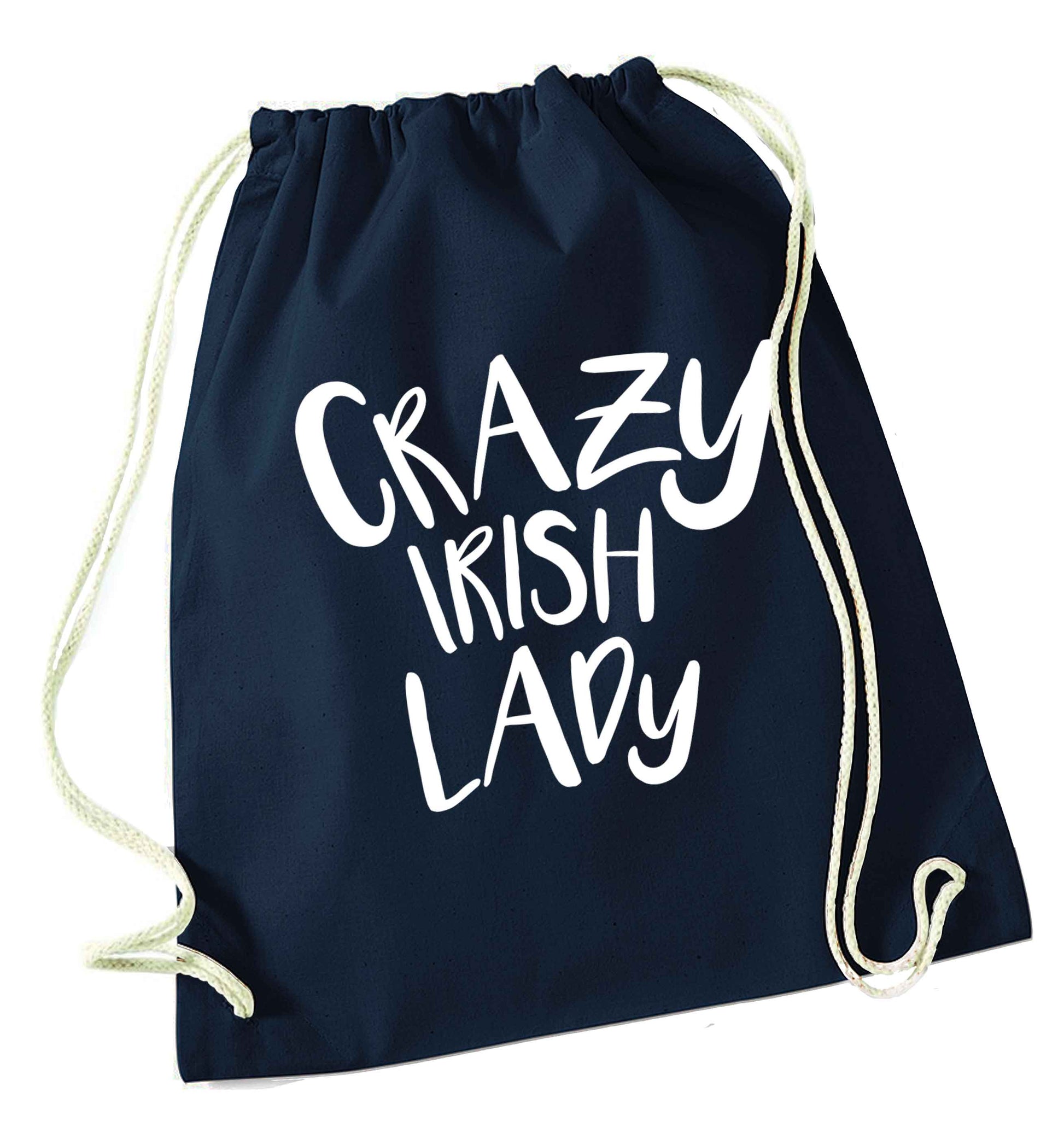 Crazy Irish lady navy drawstring bag