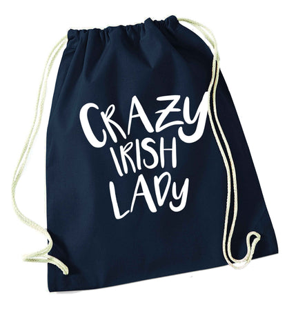 Crazy Irish lady navy drawstring bag