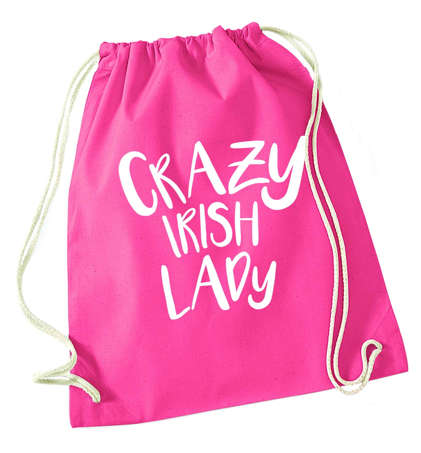 Crazy Irish lady pink drawstring bag