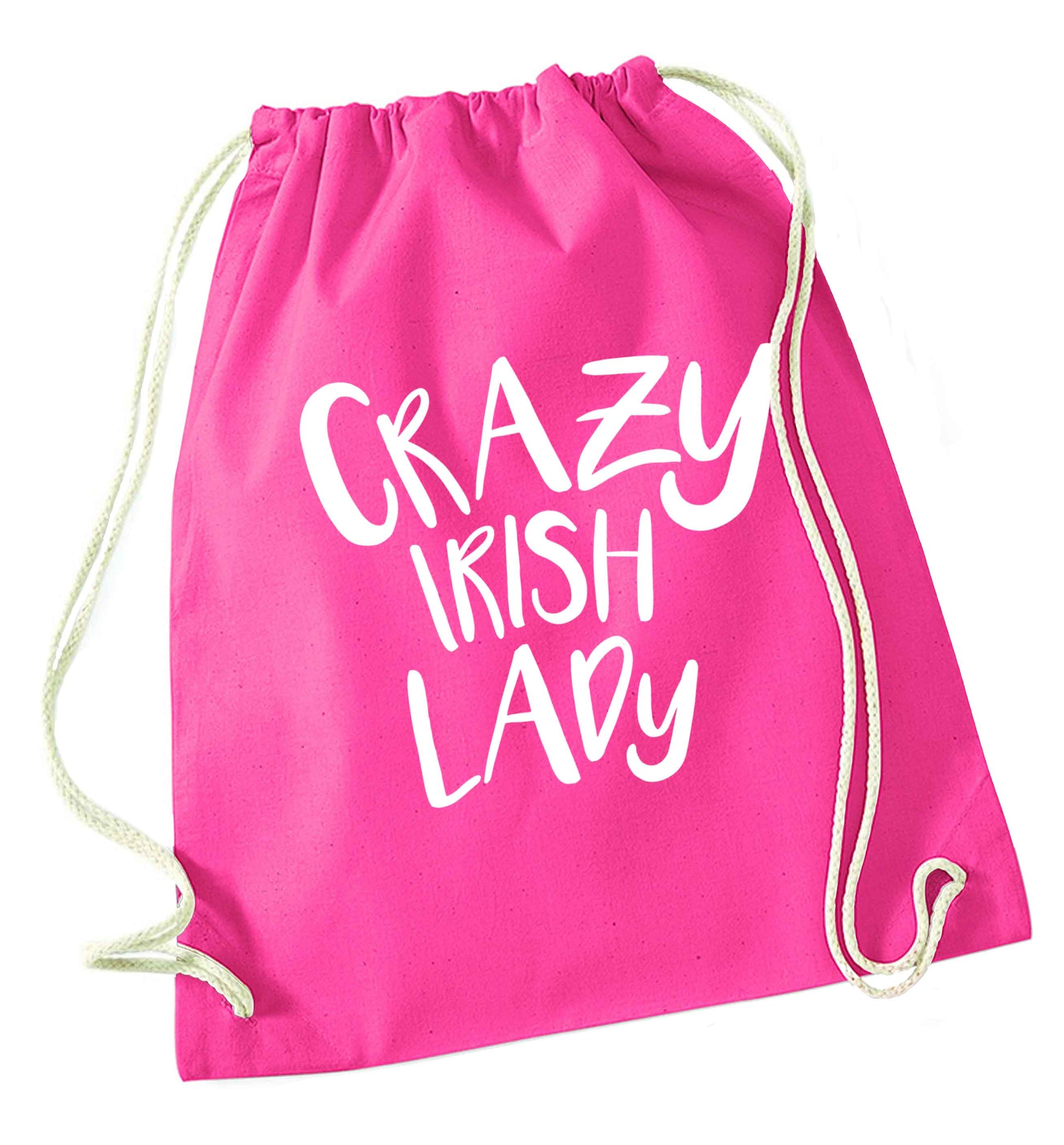 Crazy Irish lady pink drawstring bag