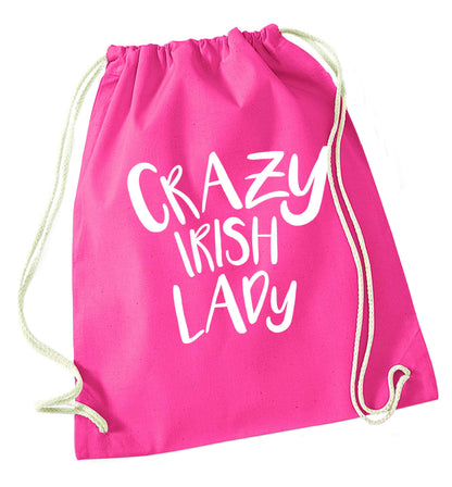 Crazy Irish lady pink drawstring bag