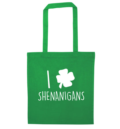 I love shenanigans green tote bag