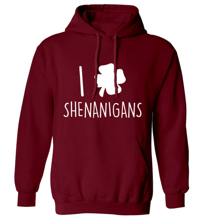 I love shenanigans adults unisex maroon hoodie 2XL