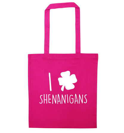 I love shenanigans pink tote bag