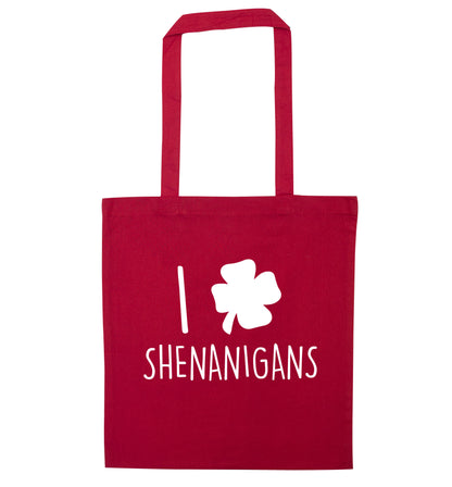 I love shenanigans red tote bag