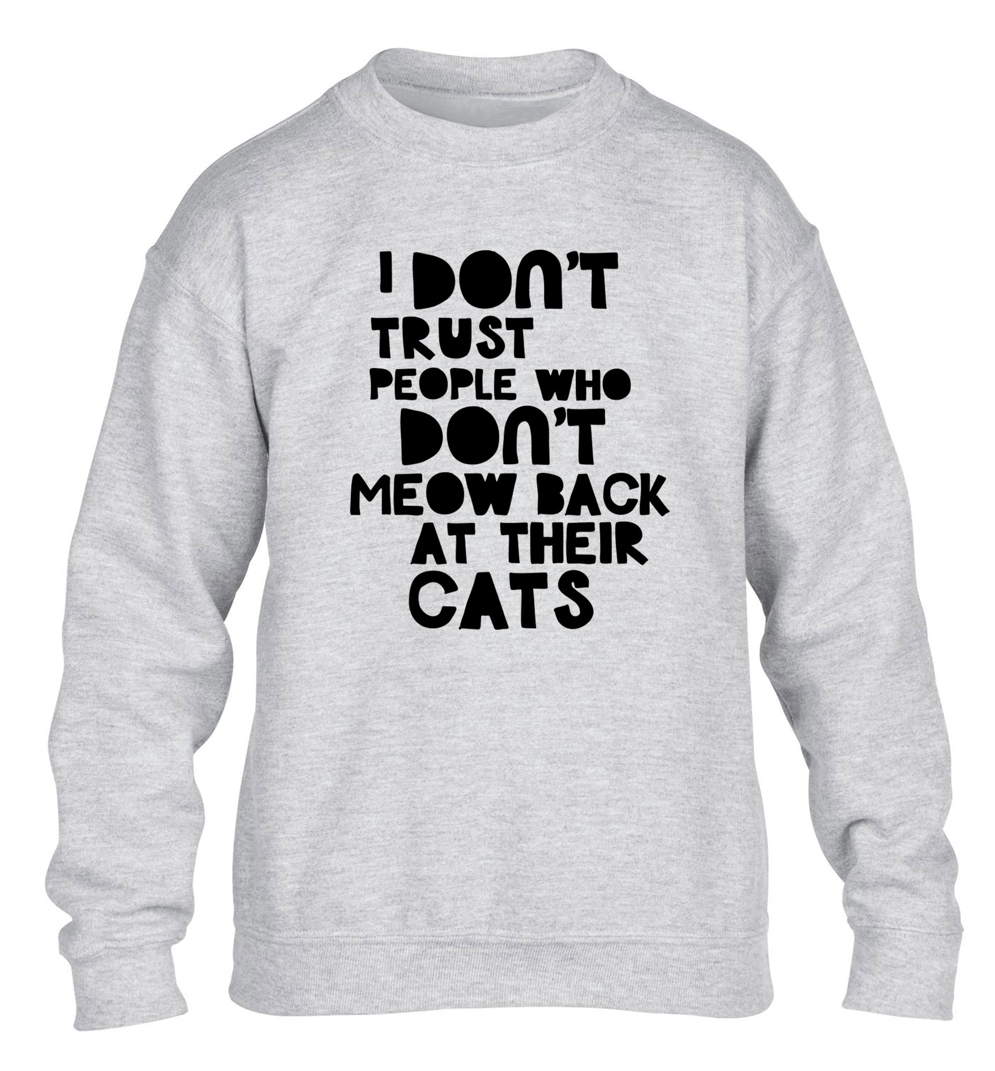 I don't trust people who don't meow back at their cats children's grey sweater 12-13 Years