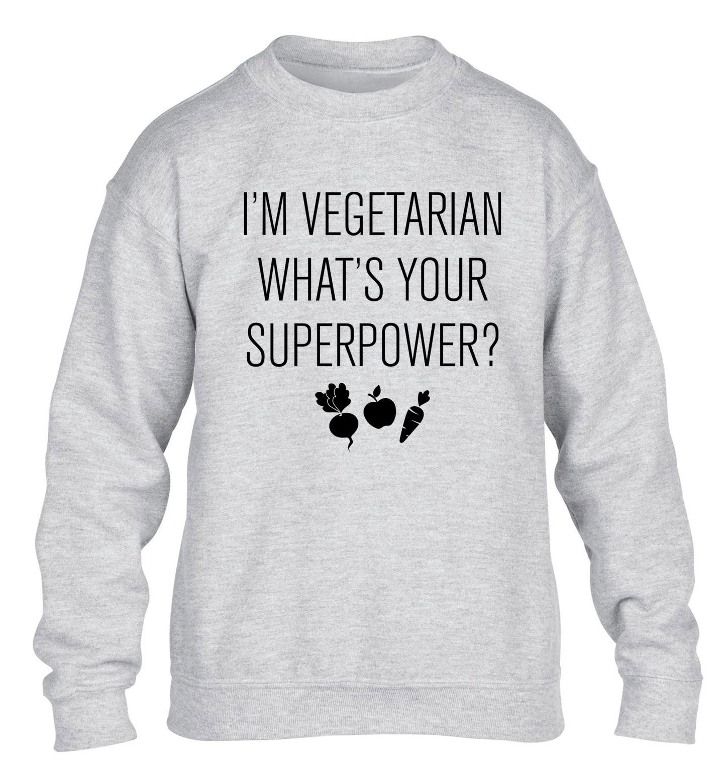 I'm vegetarian what's your superpower? children's grey sweater 12-13 Years