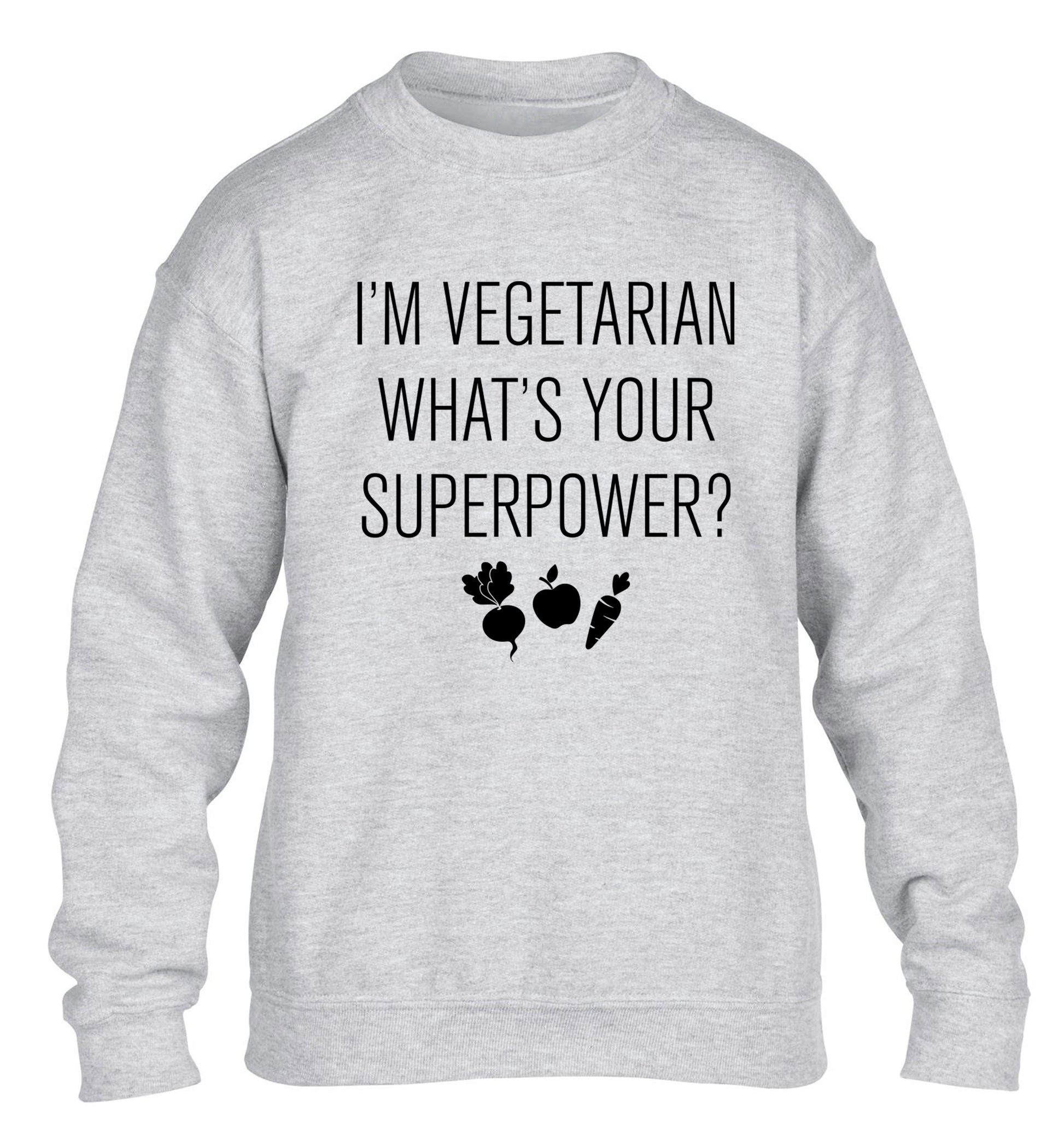 I'm vegetarian what's your superpower? children's grey sweater 12-13 Years