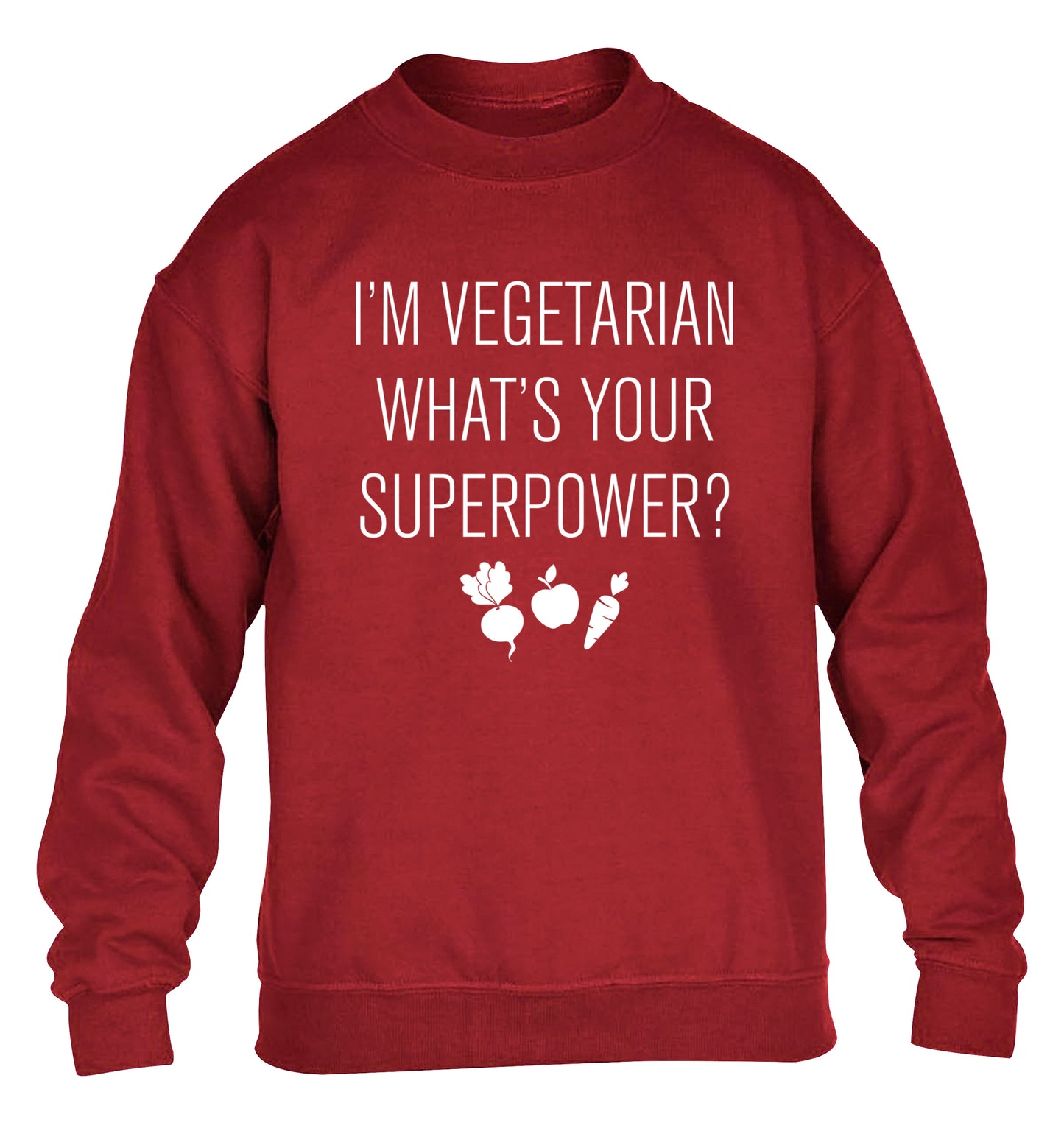 I'm vegetarian what's your superpower? children's grey sweater 12-13 Years