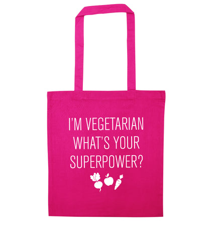I'm vegetarian what's your superpower? pink tote bag