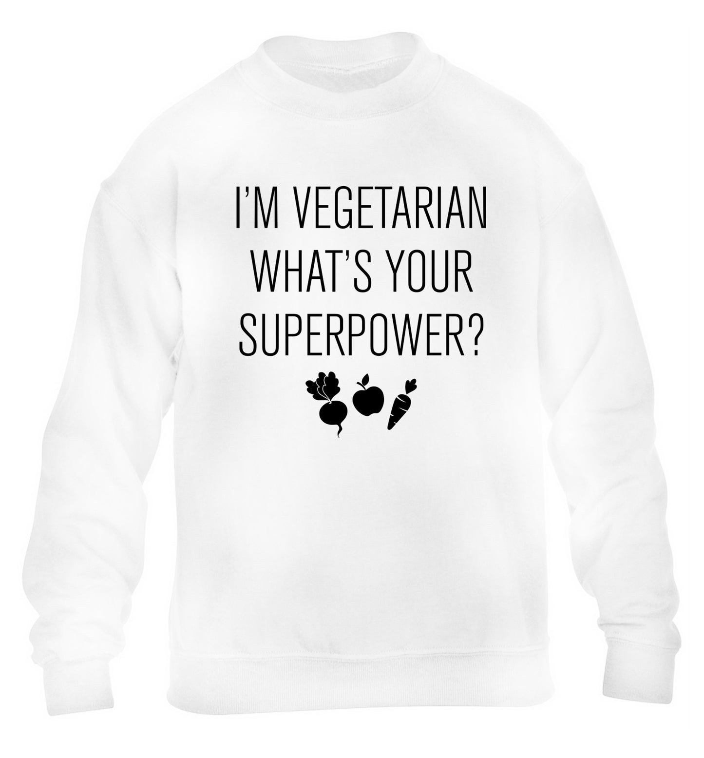 I'm vegetarian what's your superpower? children's white sweater 12-13 Years
