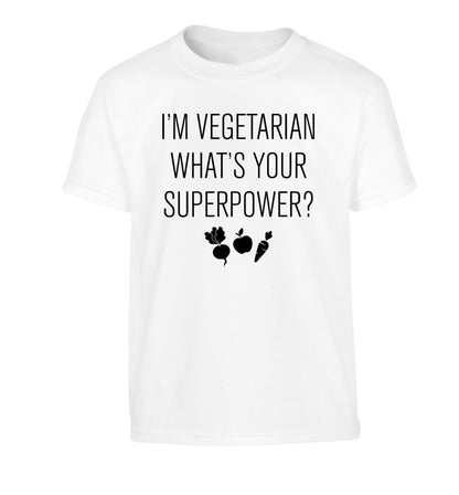 I'm vegetarian what's your superpower? Children's white Tshirt 12-13 Years