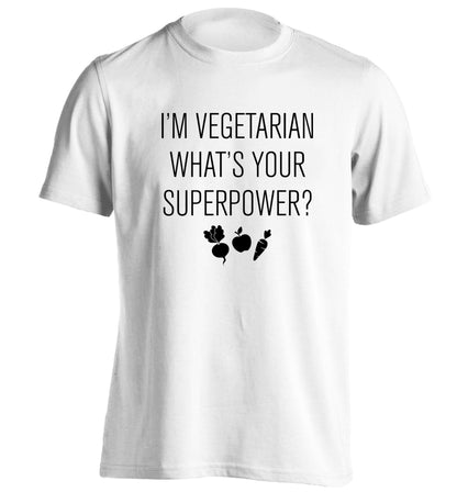 I'm vegetarian what's your superpower? adults unisex white Tshirt 2XL