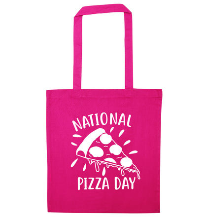 National pizza day pink tote bag