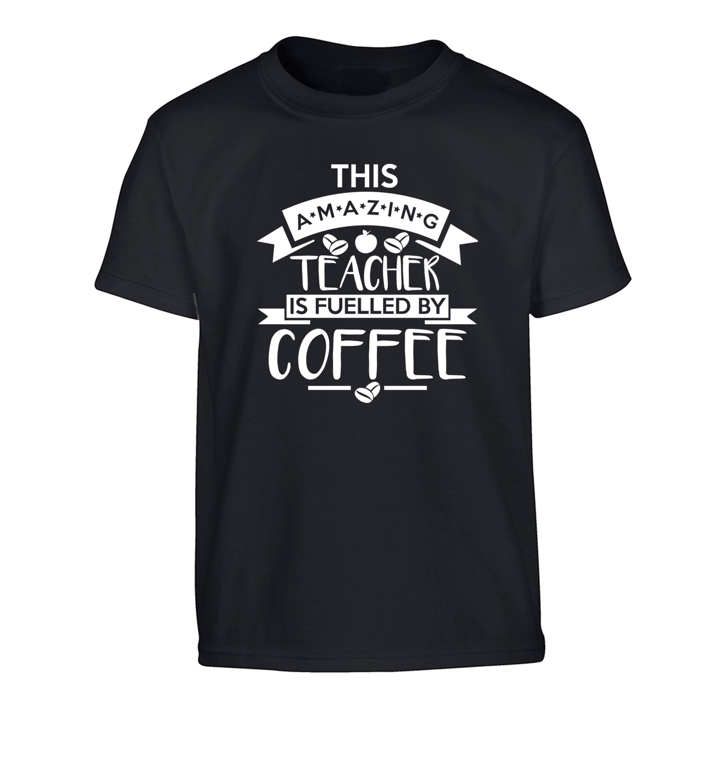 This amazing teacher is fuelled by coffee Children's black Tshirt 12-13 Years