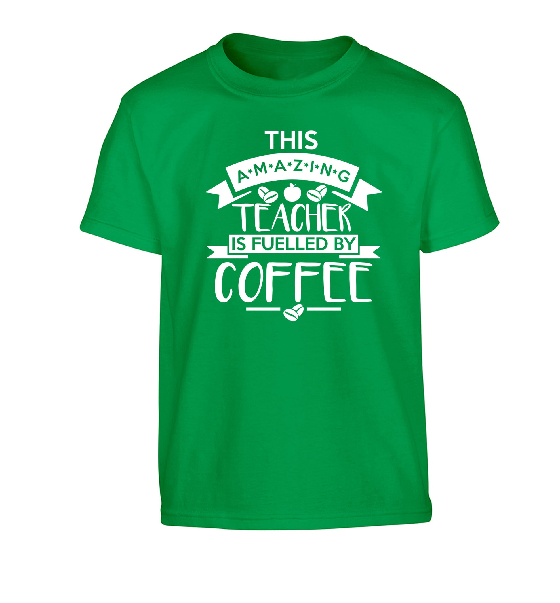 This amazing teacher is fuelled by coffee Children's green Tshirt 12-13 Years