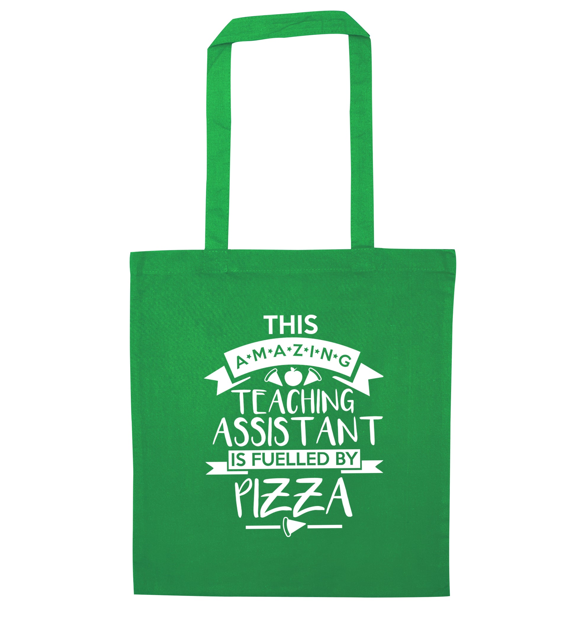 This amazing teaching assistant is fuelled by pizza green tote bag