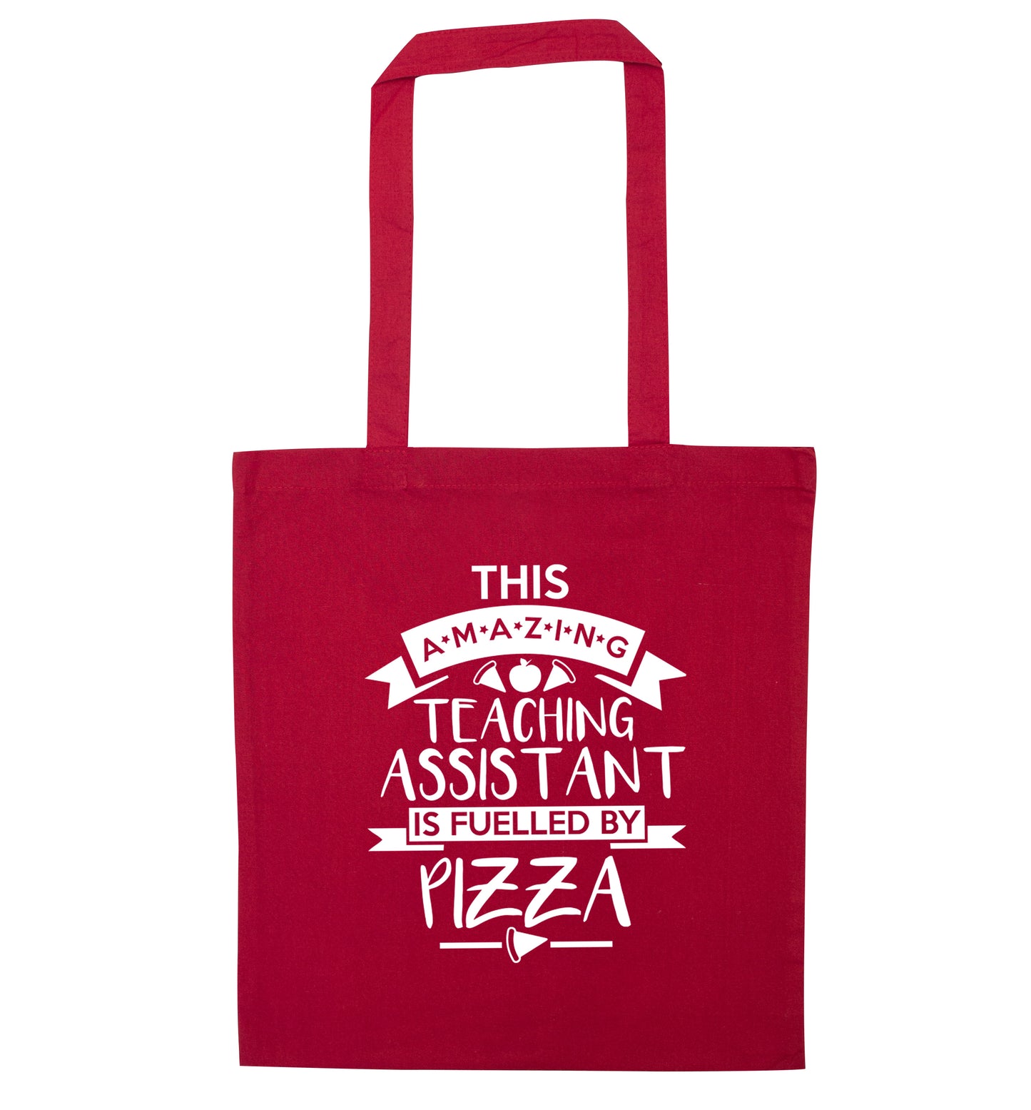 This amazing teaching assistant is fuelled by pizza red tote bag