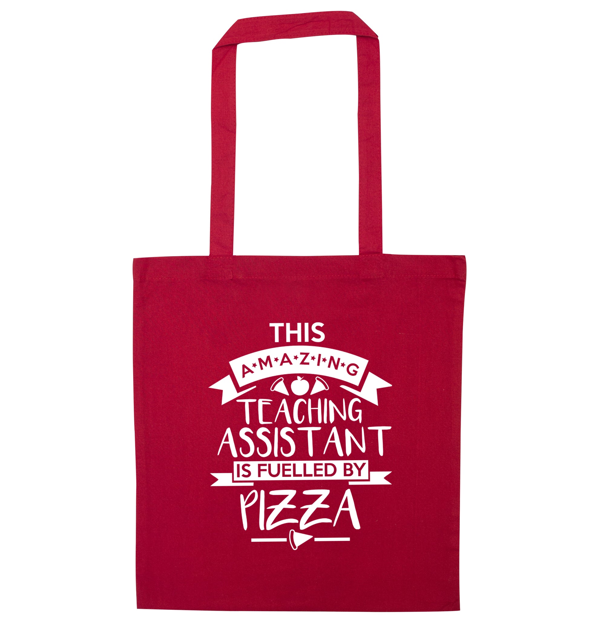 This amazing teaching assistant is fuelled by pizza red tote bag