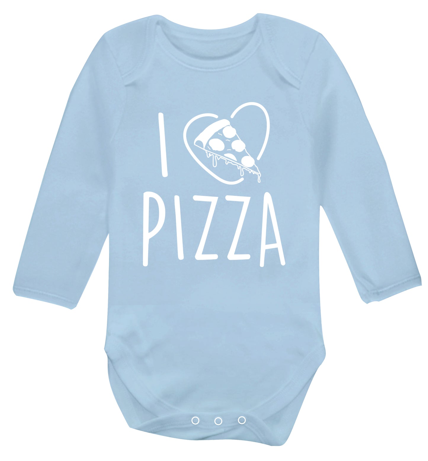 I Love Pizza Baby Vest long sleeved pale blue 6-12 months