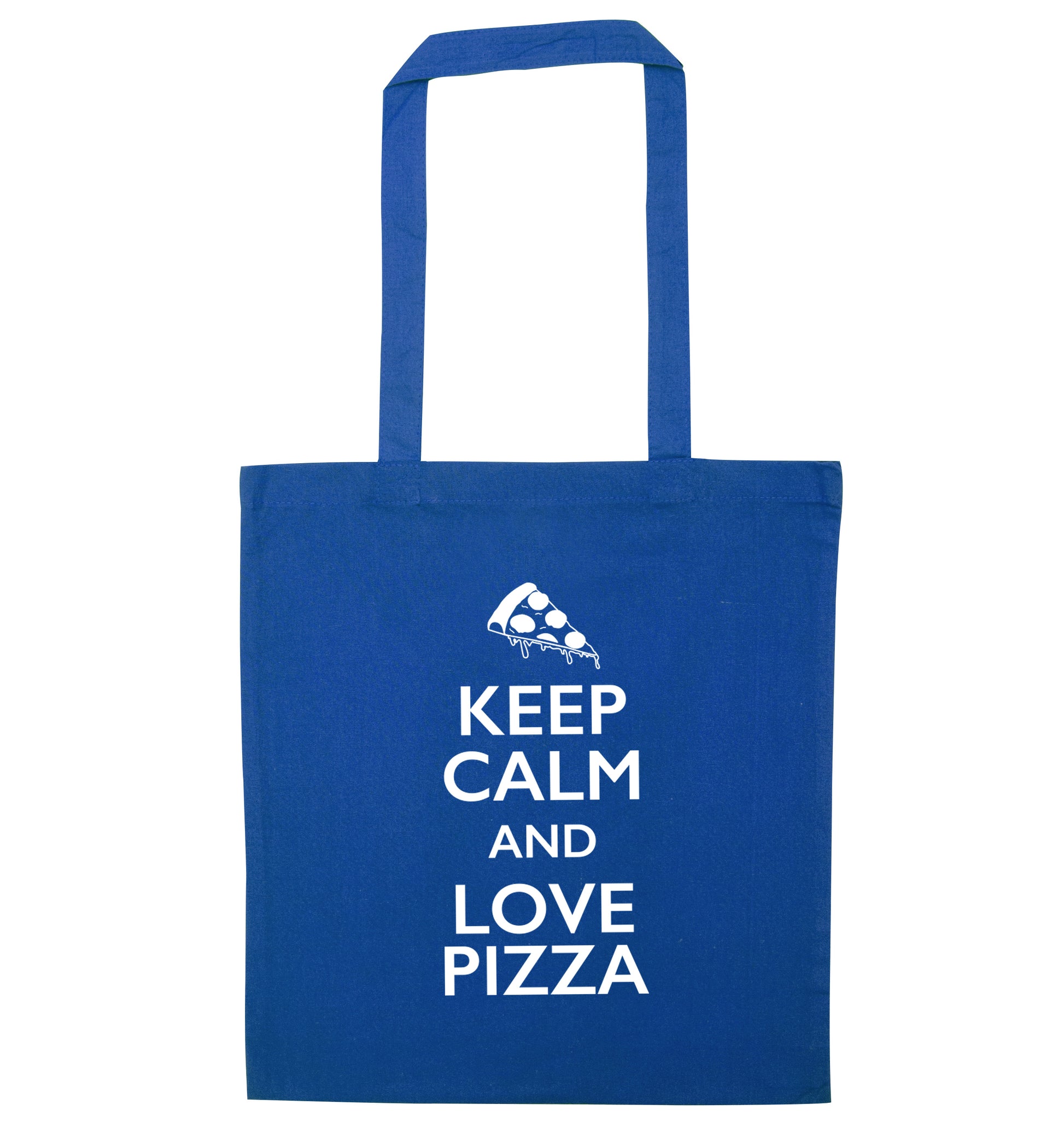 Keep calm and love pizza blue tote bag
