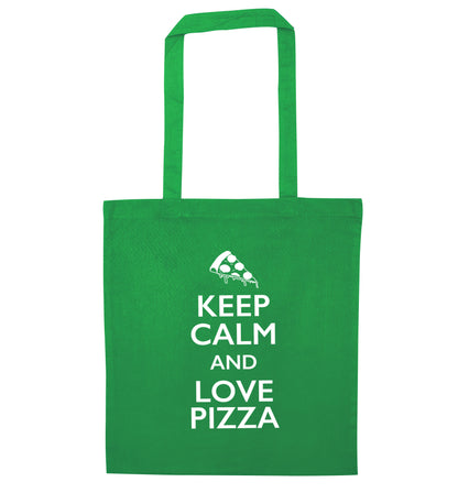 Keep calm and love pizza green tote bag