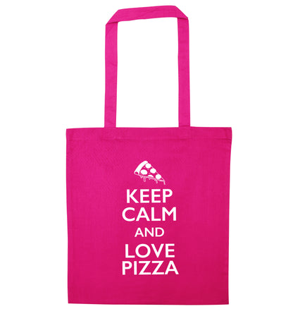 Keep calm and love pizza pink tote bag