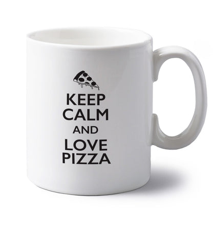 Keep calm and love pizza left handed white ceramic mug 