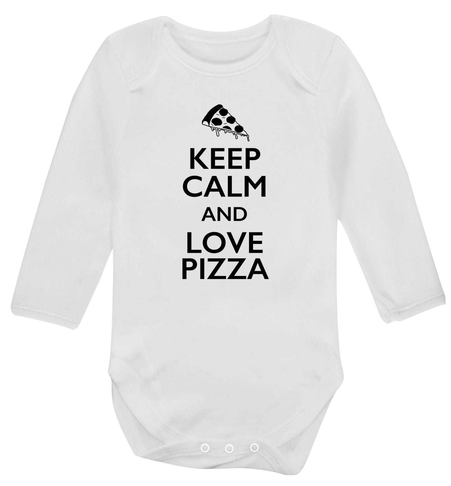 Keep calm and love pizza Baby Vest long sleeved white 6-12 months
