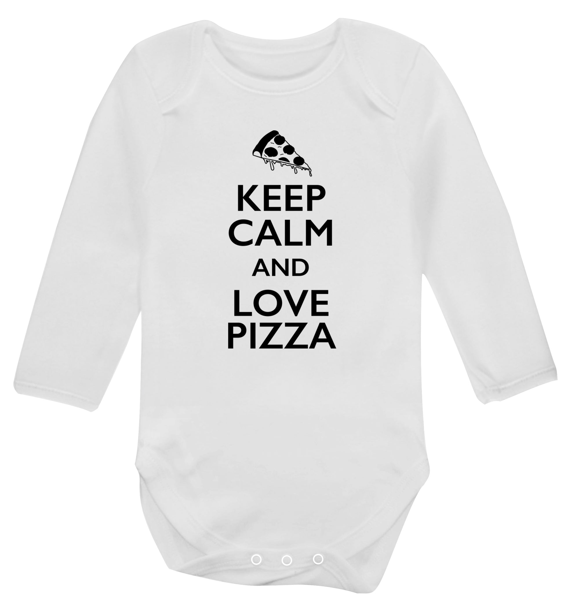 Keep calm and love pizza Baby Vest long sleeved white 6-12 months