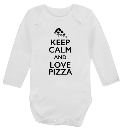 Keep calm and love pizza Baby Vest long sleeved white 6-12 months